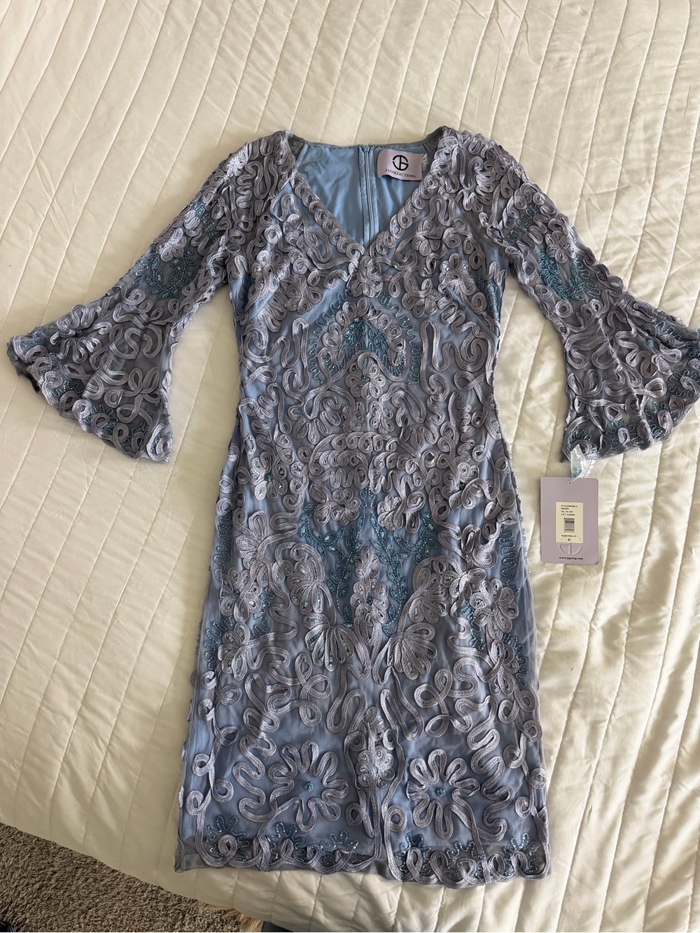 JS Collections Light Blue Embroidered Lace Midi Dress